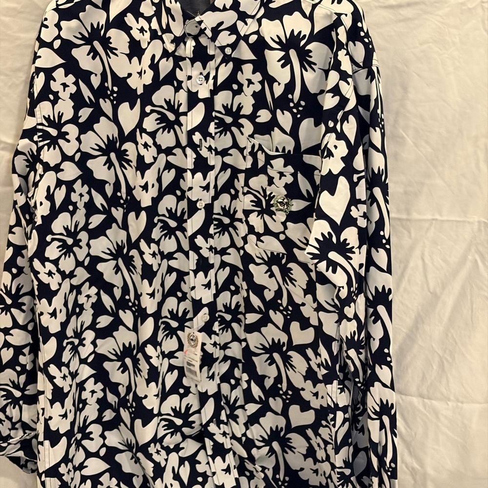 Black and White Floral Button-Up Shirt
